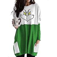 Funny St Patricks Day Shamrock Long Sleeve Shirt for Women, Irish Clover Crewneck Long Hem Shirt