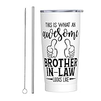 This Is What An Awesome Brother In Law Looks Like, Christmas Gifts for Men Him, Funny Coffee Mug Vacuum Water Bottle Insulated Travel Cup With Straw Lid Stainless Steel Tumbler 20 OZ