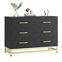 6 Drawers Dresser for Bedroom, TV Stand Dressers Chest of Drawers for Living Room Hallway Entryway, Black