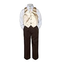 Leadertux 4pc Formal Baby Toddler Boy Champagne Vest Necktie Set Brown Pants S-7