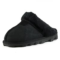 Womens Slip on Faux Fur Warm Winter Mules Fluffy Suede Comfy Slippers