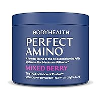 BodyHealth PerfectAmino Powder Mixed Berry (30 Servings) Best Pre/Post Workout Recovery Drink, 8 Essential Amino Acids Energy Supplement with 50% BCAAs, 100% Organic, 99% Utilization