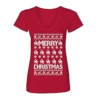 Manateez Women's Ugly Christmas Sweater Merry Christmas Reindeer Humping V-Neck Tee Shirt