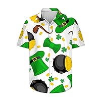 Saint Patrick's Day Shirt for Men Casual Button Down Aloha Shirts Irish Green Tops Shamrock Print Hawaiian Tees