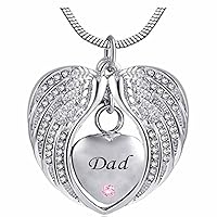 misyou Birthstone Angel Wings Dad Cremation urn Memorial Keepsakes Necklace Ashes Jewelry Stainless Steel Pendant