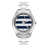 Navy Blue and White Stripe Watch Fashion Simple Wrist Watch Analog Quartz Unisex Watch for Father