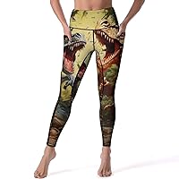 Forest T-rex Dinosaur Casual Yoga Pants with Pockets High Waist Lounge Workout Leggings for Women