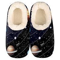 Pardick Universe Galaxy Solar System Planet Women's Slippers, Soft Cozy Plush Lined House Slipper Shoes Non-Slip Slippers for Girls Boys Teenager