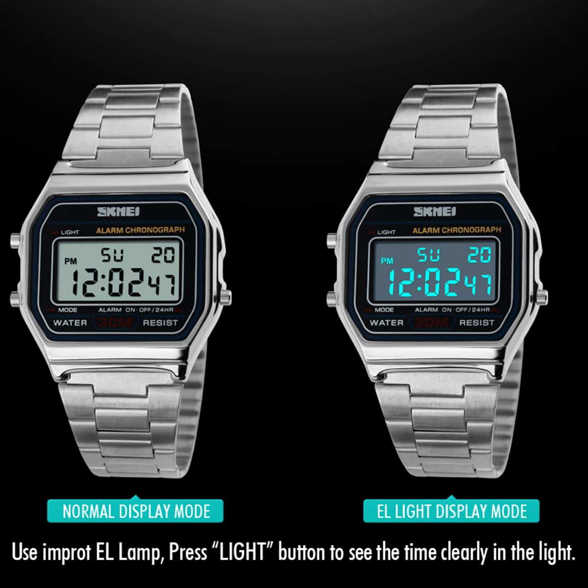 FAMKIT Retro Digital Watch for Men and Women, Luxury Business Watch, Waterproof, Stainless Steel Sports Watch
