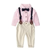 Xianxian Pants Baby Boy Toddler Tops Gentleman 2PCS Suspender T-Shirt Kids Pants Bowtie Boys Baby Set Dresses (Pink, 4-5 Years)