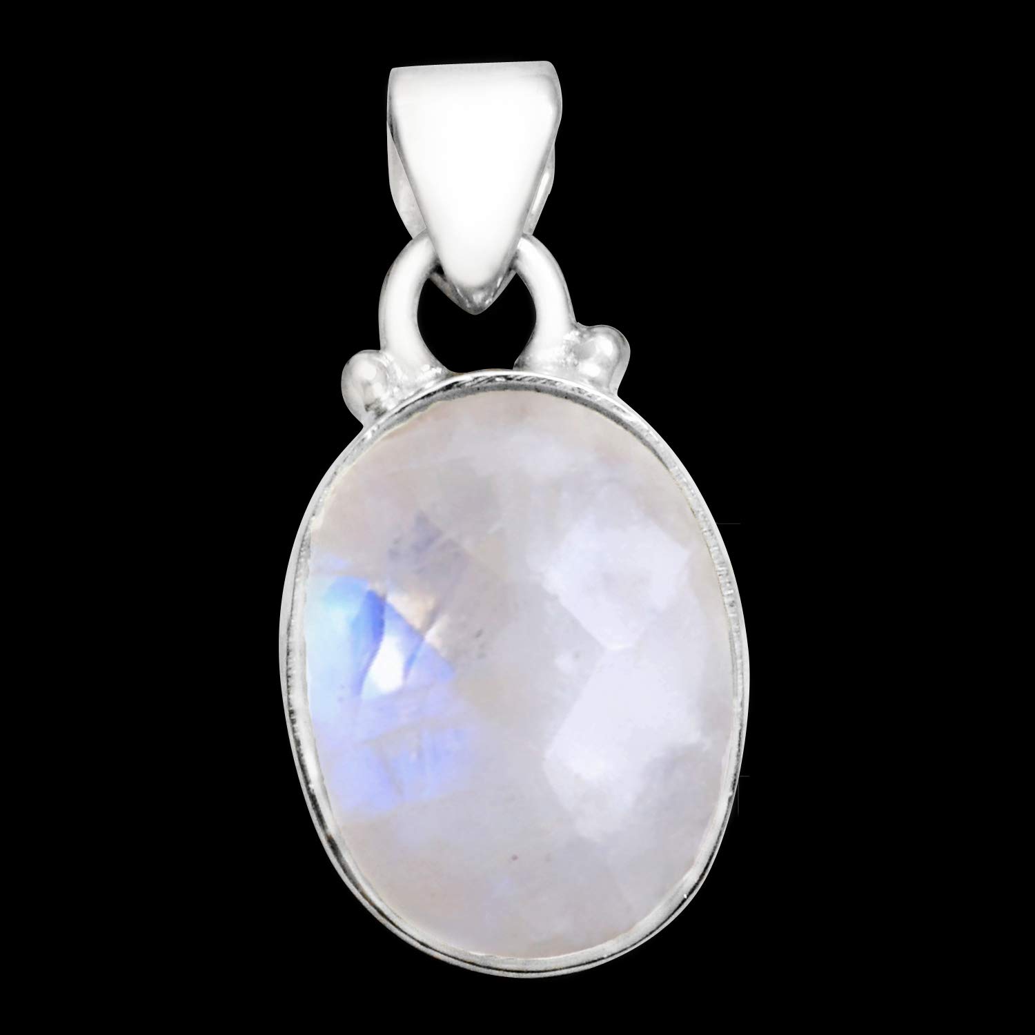 Silver Palace 925 Sterling Silver Oval Shape Natural Rainbow Moonstone Pendant For Women and Girls