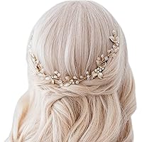 Handmade Bridal Hair Vine with Combs Leaf Pearl Crystal Headband Vintage Wedding Hair Ornaments Gorgeous Headpiece for Bride Bridesmaid Hair Accessories (golden)