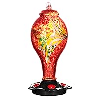 LUJII Hummingbird Feeders for Outdoors, Hand Blown Glass, Never Fade, 36 Fluid Ounces, 5 Feeding Stations, Much Bigger, Garden Backyard Decorative, Containing Ant Moat (Red)