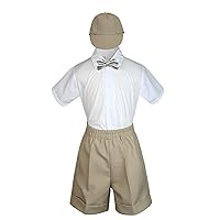 Baby Toddler Boy Wedding Party Suit Khaki Shorts Shirt Hat Bow Tie Set Sm-4T