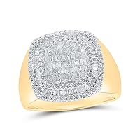 The Diamond Deal 10kt Yellow Gold Mens Baguette Diamond Square Ring 1-1/5 Cttw
