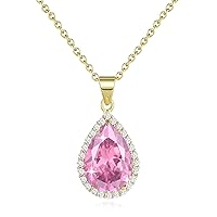 Diamond Teardrop Pendant Necklaces for Women Crystals Birthstone Costume Jewelry Gifts for Women，Gold Plated 17.92 + 1.97 inch Chain