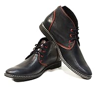 Modello Giorgio - Handmade Italian Mens Color Black Ankle Chukka Boots - Cowhide Smooth Leather - Lace-Up