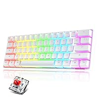 NACODEX Mini 60% Mechanical Gaming Keyboard - PBT Pudding Keycap Bluetooth 5.0 Rainbow Keyboard - 1000mAh Ultra-Compact Keyboard for Win/Mac/PC Gamer (Red Switch White)