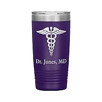 Personalized MD Tumbler With Name - Doctor Gift - 20oz Insulated Engraved Stainless Steel MD Cup Purple