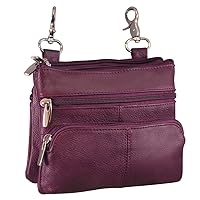 Silver Fever® Leather Bike Rider Accordion Bag Cross Body Belt Phone Pack Pouch (Wine w Pck)