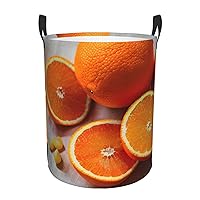 Fresh Orange Fruit Round waterproof laundry basket,foldable storage basket,laundry Hampers with handle,suitable toy storage