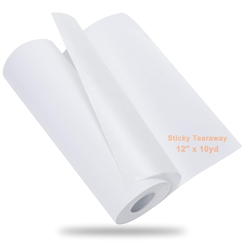 New brothread Sticky Self-Adhesive Tear Away Embroidery Stabilizer Backing  12 x 10 Yd roll - Medium Weight for Napped Fabric & Hoop Less Embroidery