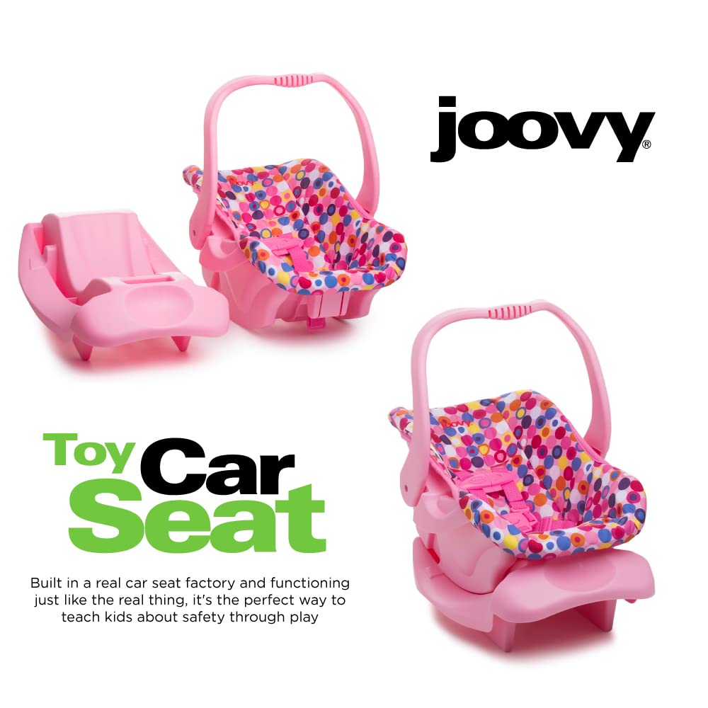 Joovy Toy Car Seat Baby Doll Carrier Featuring Crash-Tested Latch System for Safety, Machine-Washable Cover for Easy Cleaning, and Five-Point Harness - Fits Dolls 12” to 22”, Pink