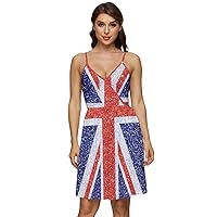 CowCow Womens V-Neck Pocket Summer Dress Sparkle Red Pattern of British Flag UK & USA Flag Sleeveless Dress,XS-5XL