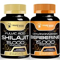 Shilajit Pure Himalayan Organic Capsules with Naturally Occuring Fulvic Acid │ Berberine Supplement 1500mg - Liposomal Berberine with Ceylon Cinnamon
