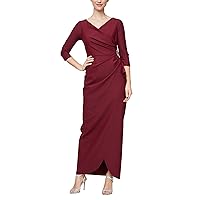 Alex Evenings Women's Slimming Long Side Ruched Dress with Embellishment at Hip, Wine, 4