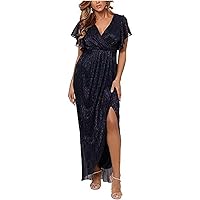 B&A by Betsy and Adam Womens Metallic Faux-Wrap Evening Dress Navy 14