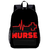 Nurse Heartbeat Red Cross 17 Inch Laptop Backpack Lightweight Work Bag Business Travel Casual Daypack