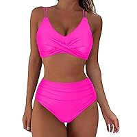 SNKSDGM Women's Thong Cheeky Mid Waisted Thong Bikini Two Pieces Striped Halterneck Swimsuit Bathing Suits