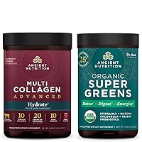 Multi Collagen Advanced Powder Hydrate, Mixed Berry, 30 Servings + Organic Supergreens Power, Greens Flavor, 25 Servings