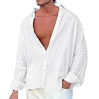 Men's Casual Shirt Long Sleeve Button Down Shirts Cotton Down Summer Beach Solid Hawaiian Lightweight Breathable Tunics