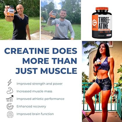 Creatine Pills - 5g 3X Pure Creatine Monohydrate Pills - Pre Workout Bulk Muscle Mass Gainer - High Absorption Easy-to-Take ThreeAtine 3 Type Optimum Performance for Lean Growth Men Women - 90 Tablets