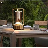 Portable Metal Table Lamp for Indoor/Outdoor ,Rechargeable Cordless LED Lamp, 3-Colour Infinitely Dimming Battery Powered Small Desk Lamp, Restaurant/Bedroom/Bar/Coffee Shop/Camping Light (Gold)