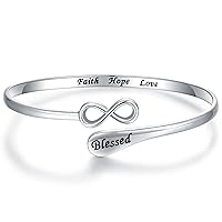 925-Sterling-Silver Cross Blessed Bangle Bracelet - Christian Faith Hope Love Encouragement Jewelry Infinity Inspirational Bracelets for Women Sister Girlfriend Gift