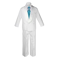 7pc Boys White Satin Shawl Lapel Suits Tuxedo Extra Turquoise Necktie & Vest Set