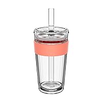 KeepCup Longplay Cold Cup - Double wall Glass Ice Coffee Tumbler with Lid and Straw - 16oz (454ml) - Californian Shrimp