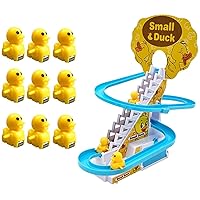 Electric Duck Slide Electric Rail Car with Music, Puzzle Cute Tiny Duck Climbing Stairs Roller Coaster Toys, Durable,Yellow,14x5.5x25.5cm