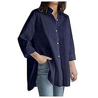 Women's V-Neck Roll-Up Sleeve Button Down Blouse Tops Solid Casual Work Office Shirts Blouses