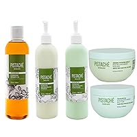 Pistaché Skincare Pistachio Oil Indulge Yourself Bath 5-Piece Set + Whipped Body Butter + Body Polish + Cleansing Shower Oil + Shampoo & Conditioner + Exfoliate and Hydrating + Moisturizing