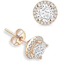 Classic Round Cut Cubic Zirconia (6MM) Beautiful Halo Party Wear Four Prong Set Stud Earring For Women's & Girls .925 Sterling Sliver