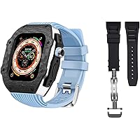 SCRUBY Luxury Carbon Fiber Case with 2 Bands Modification Kit for Apple Watch 8 Ultra 49mm Silicone Rubber Band Cover Retrofit Kit for iWatch 8 7 6 5 4 SE 45mm 44mm