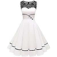 Bbonlinedress Women's 50s Vintage Floral Lace Retro Rockabilly Sleeveless Round Neck Cocktail Party Swing Dress