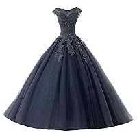 Ball Gown Quinceanera Dresses Lace Appliques Tulle Long Prom Party Gowns Sweet 16 Formal Dress BL01