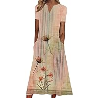 ZunFeo Womens Short Sleeve Summer Dress Floral Print Plus Size Maxi Dress Loose Fit Trendy Flowy Boho Dress Resort Wear
