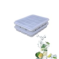 Ice Cube Trays Set of 2, Easy Release 15 Flexible Silicone Ice Cube Molds with Removable Lid Reusable Freezer Ice Trays Stackable for Whiskey, Baby Food, BPA Free (SNOW GRAY)