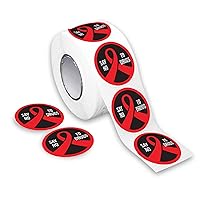 Red Round Ribbon Stickers for Say No to Drugs Awareness - Perfect for School Events, Red Ribbon Week, Support Groups, Anti-Drugs Campaigns and Fundraising (1 Roll - 250 Stickers)